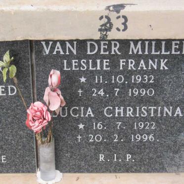MILLER Leslie Frank, van der 1932-1990 &amp; Lucia Christina 1922-1996