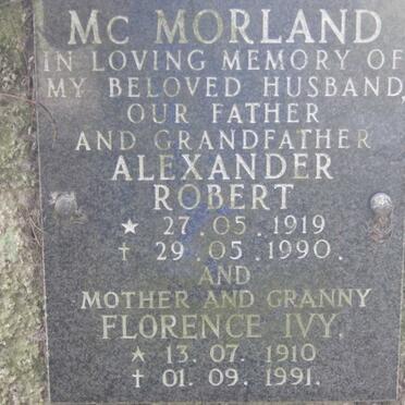 Mc MORLAND Alexander Robert 1919-1990 &amp; Florence Ivy 1910-1991