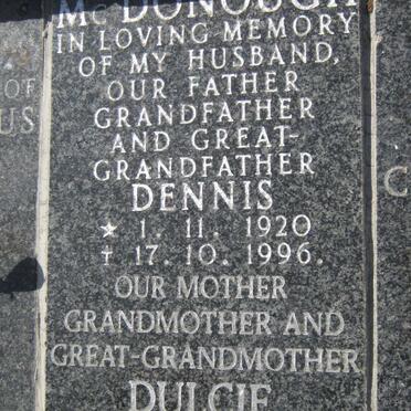 McDONOUGH Dennis 1920-1996 &amp; Dulcie  1925-2007