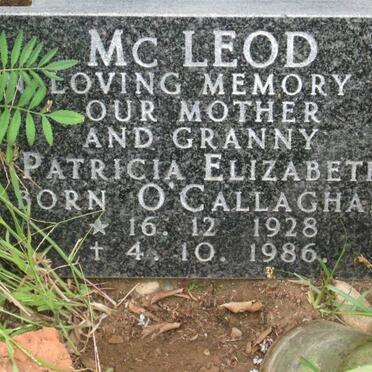 Mc LEOD Patricia Elizabeth nee O'CALLAGHAN 1928-1986