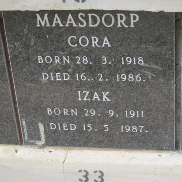 MAASDORP Izak 1911-1987 &amp; Cora 1918-1986
