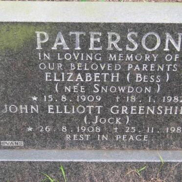 PATERSON John Elliott Greenshields 1908-1988 &amp; Elizabeth SNOWDON 1909-1982