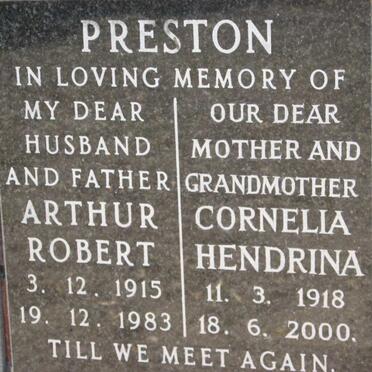 PRESTON Arthur Robert 1915-1983 &amp; Cornelia Hendrina 1918-2000