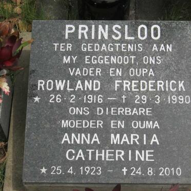 PRINSLOO Rowland Fredreick 1916-1990 &amp; Anna Maria Catherine 1923-2010