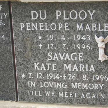 PLOOY Penelope Mable, du 1943-1996 :: SAVAGE Kate Maria 1914-1996