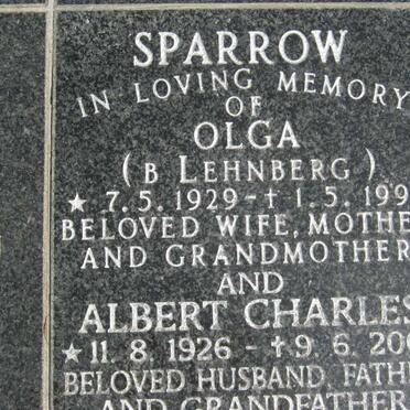 SPARROW Albert Charles 1926-2003 &amp; Olga LEHNBERG 1929-1996
