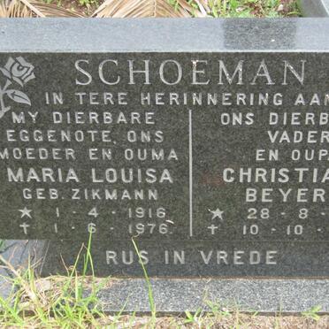 SCHOEMAN Christiaan Beyers 1916-1978 &amp; Maria Louisa ZIKMANN 1916-1976