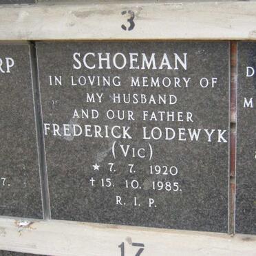 SCHOEMAN Frederick Lodewyk 1920-1985