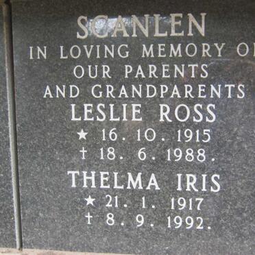 SCANLEN Leslie Ross 1915-1988 &amp; Thelma Iris 1917-1992