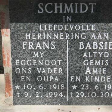SCHMIDT Frans 1918-1994 &amp; Babsie 1916-2005