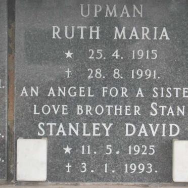 UPMAN Stanley David 1925-1993 &amp; Ruth Maria 1915-1991