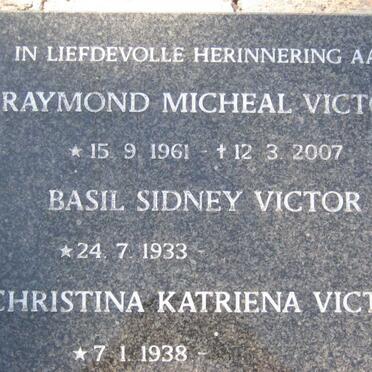 VICTOR Raymond Michael 1961-2007 :: VICTOR Basil Sidney 1933- &amp; Christina Katriena 1938-