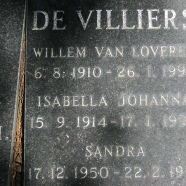 VILLIERS Willem van Loveren, de 1910-1994 &amp; Isabella Johanna 1914-1994 :: DE VILLIERS Sandra 1950-1994