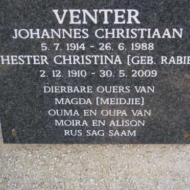 VENTER Johannes Christiaan 1914-1988 &amp; Hester Christina RABIE 1910-2009