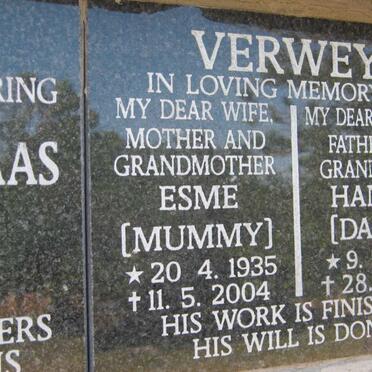 VERWEY Hannes 1927-2006 &amp; Esme 1935-2004