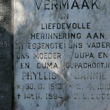 VERMAAK Jannie 1913-2002 &amp; Phyllis 1910-1994