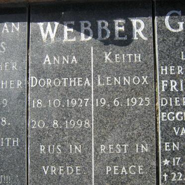 WEBBER Keith Lennox 1925- &amp; Anna Dorothea 1927-1998