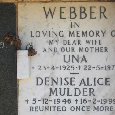 WEBBER Una 1925-1979 :: MULDER Denise Alice  1946-1999