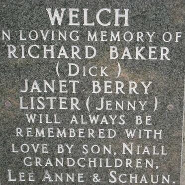 WELCH Richard Baker  &amp; Janet Berry Lister