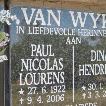 WYK Paul Nicolas Lourens, van 1922-2006 &amp; Dina Hendriena 1925-2003