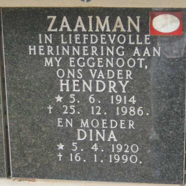 ZAAIMAN Hendry 1914-1986 &amp; Dina 1920-1999
