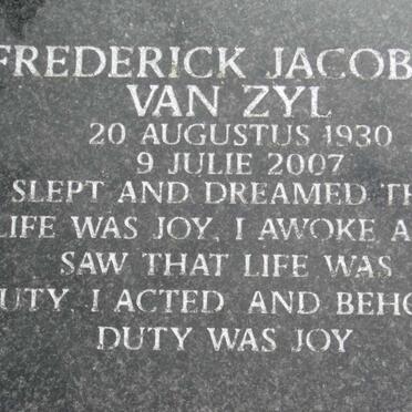 ZYL Frederick Jacobus, van 1930-2007 