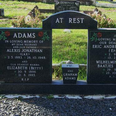 ADAMS Alexis Jonathan 1883-1948 &amp; Elizabeth 1896-1985 :: ADAMS Graham 