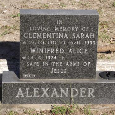 ALEXANDER Clementina Sarah 1911-1993 :: ALEXANDER Winifred Alice 1924-