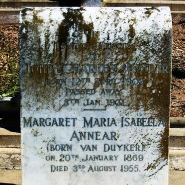 ANNEAR John Charles 1902-1931 &amp; Margaret Maria Isabella VAN DUYKER 1869-1955