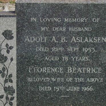 ASLAKSEN Adolf A.B. -1953 &amp; Florence Beatrice -1966
