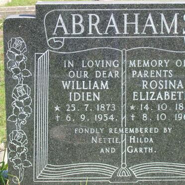 ABRAHAMS William Idien 1873-1954 &amp; Rosina Elizabeth 1880-1969
