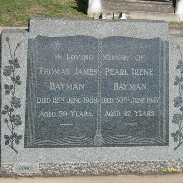 BAYMAN Thomas James -1959 &amp; Pearl Irene -1947