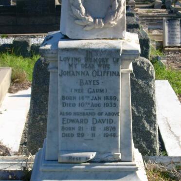 BAYES Edward David 1876-1948 &amp; Johanna Oliffina GAUM 1889-1925, 