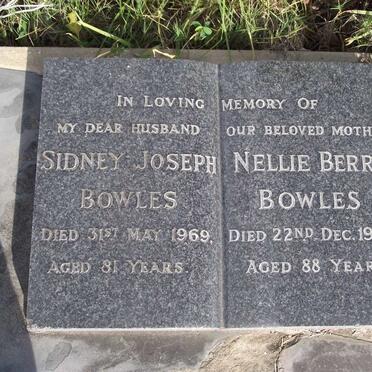 BOWLES Sidney Joseph -1969 &amp; Nellie Berry -1988