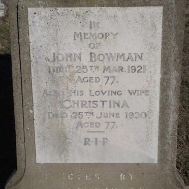 BOWMAN John -1921 &amp; Christina -1930