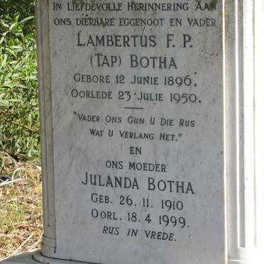 BOTHA Lambertus F.P. 1896-1950 &amp; Julanda 1910-1999