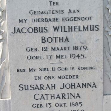 BOTHA  Jacobus Wilhelmus 1879-1945 &amp; Susarah Johanna Catherina 1885-1969
