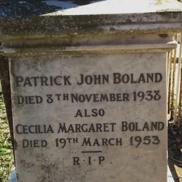 BOLAND Patrick John -1938 &amp; Cecilia Margaret -1953