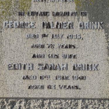 BRINK George Palmer -1935 &amp; Edith Sarah -1948