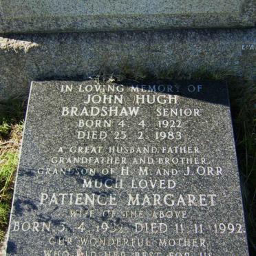 BRADSHAW John Hugh 1922-1983 &amp; Patience Margaret 1932-1992