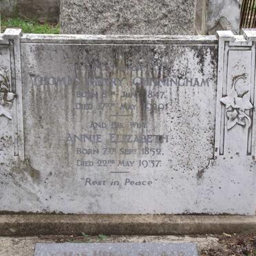 CUNNINGHAM Thomas Henry 1847-1929 &amp; Annie Elizabeth 1852-1937
