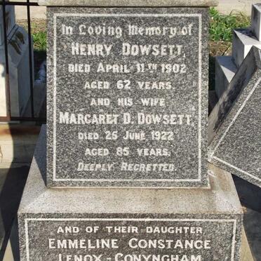 DOWSETT Henry -1902 &amp; Margaret D. -1922 :: LENOX-CONYNGHAM Emmeline Constance nee DOWSETT -1940