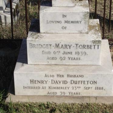 DUFFETON Henry David -1888 &amp; Bridget Mary Torbett -1939