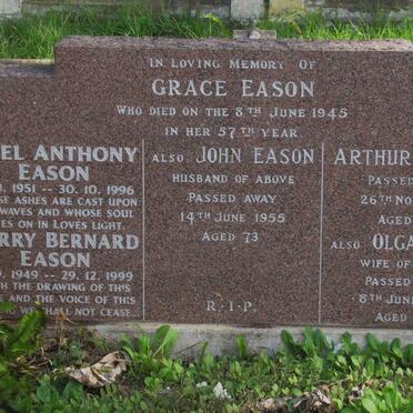 EASON John -1955 &amp; Grace -1945 :: EASON Arthur -1964 &amp; Olga -1965 :: EASON Barry Bernard 1949-1999