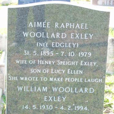 EXLEY William Woollard 1930-1994 :: EXLEY Aimee Raphael nee EDGLEY 1895-1979