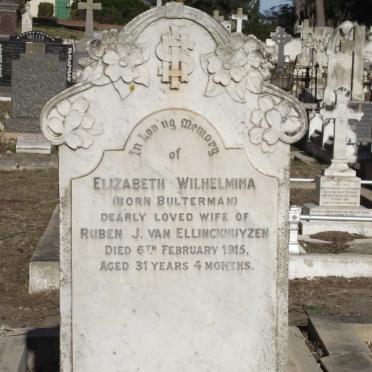 ELLINCKHUYZEN - Elizabeth Wilhelmina nee BULTERMAN -1915