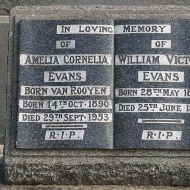 EVANS William Victor 1893-1951 &amp; Amelia Cornelia VAN ROOYEN 1890-1953