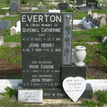 EVERTON John Henry 1900-1985 &amp; Queenill Catherine LUFF 1903-1981 :: EVERTON Irene Eugene 1942-1943 :: EVERTON John Henry -19