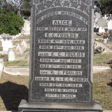 FOULDS Alice 1868-1919 :: FOULDS E.C. 1865-1946 :: FOULDS H.J. 1924-1945