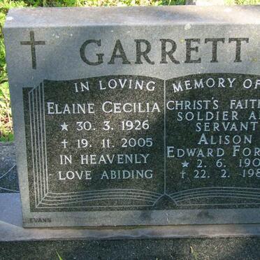 GARRETT Alison Edward Forbes 1900-1985 &amp; Elaine Cicilia 1926-2005